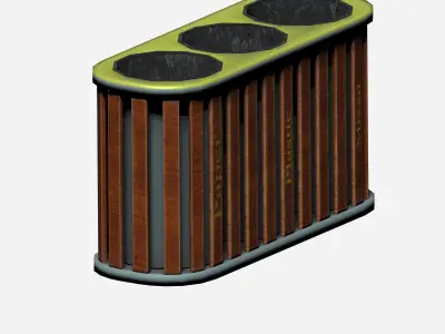 Triple wooden and metal trash can with carrier bag Low-poly 3D model