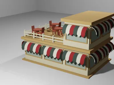 Low Poly Pizza Shop with 3 different color options Low-poly 3D model