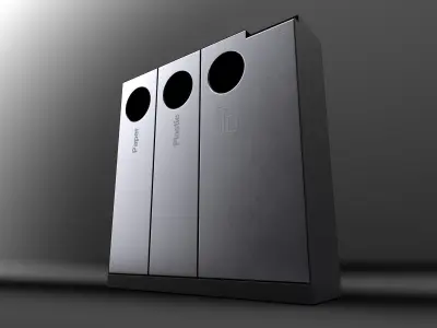 Triple litter bin Low-poly 3D model