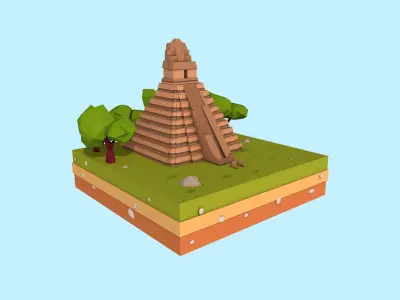 Cartoon Low Poly The Great Jaguar Tikal Temple Low-poly 3D model