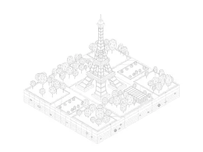 Cartoon Low Poly Eiffel Tower Landmark Low-poly 3D model