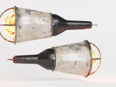 Old retro Portable lamp carry garage damaged da1 Low-poly 3D model