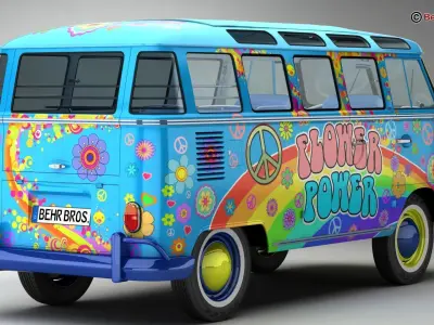 Volkswagen Type 2 Samba 1963 Hippie  3D model