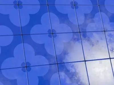 Modern High-Gloss Electric Blue Retro Floral Tiles PBR Seamless Texture