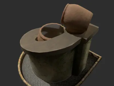 Fountain Lowpoly PBR sculpture with plant on top Low-poly 3D model