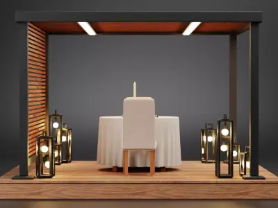 Gazebo Setup V7 - Romantic Evening Dining Pavilion Scene 3D model