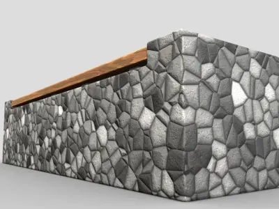 Bench 6 Wood on Mosaic Stone Block Low-poly 3D model