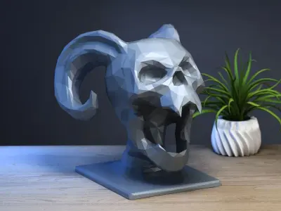 Skull dragon horns low-poly  scream Headphone Stand Cyborg  3D print model
