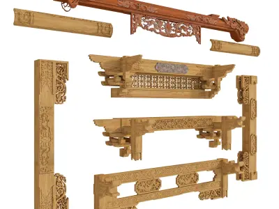 Ancient architecture carved wooden structure kit 3D model 3D model