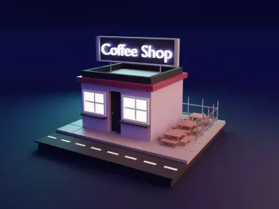 Store cafe low poly 3D model