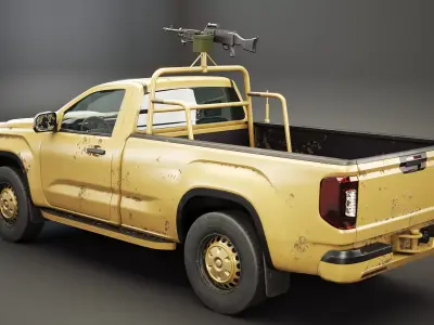 Generic Military Pickup with Machine Gun Desert Camo Low-poly 3D model