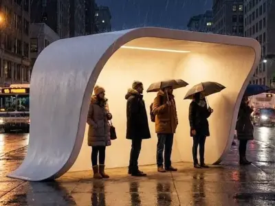 Futuristic Organic Concrete Bus Stop Urban Shelter Pavilion Low-poly 3D model