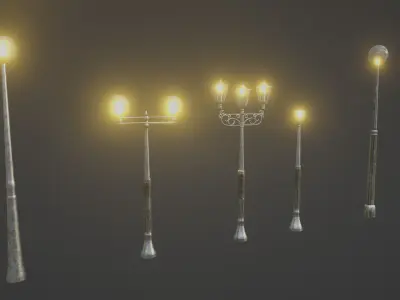 lowpoly street lights Low-poly 3D model