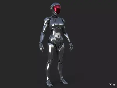Chrome Robot Woman High Detail  3D model