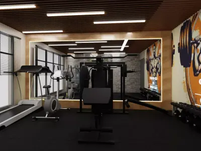 Personal GYM with Equipments Low-poly 3D model