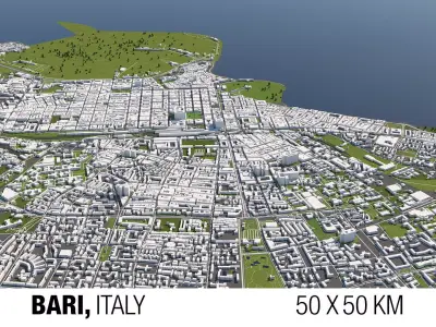 Bari Italy 50x50km City Map 3D Model 3D model