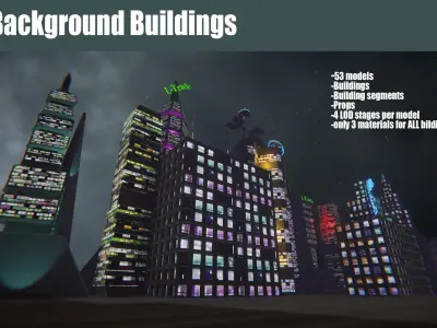 Background Buildings Low-poly 3D model