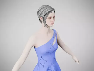 Dress 28 Very Light Blue With Design Low-poly 3D model