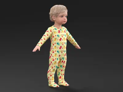  Toddler Aged 1 Year in Pajamas A-Pose 