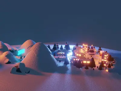 Winter Town 3D model Low-poly 3D model