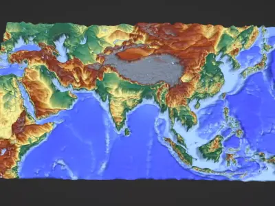 Asia Map Topography Low-poly 3D model