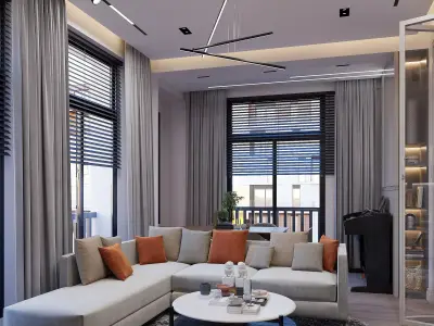 Modern Livingroom Kitchen and hall design  3D model