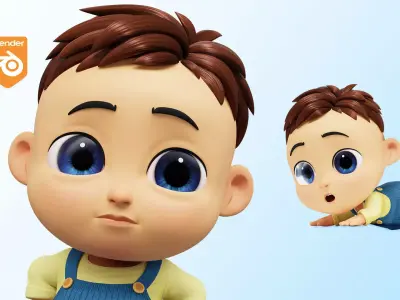 Cartoon Baby Boy Low poly Rigged Low-poly 3D model