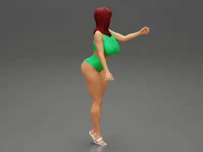 Sexy Brunette Woman Posing and Opening Window 3D print model