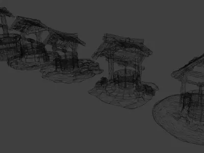 Stylized Medieval Wells Low-poly 3D model