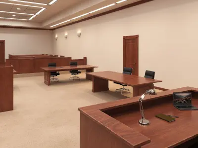  US Courtroom Room Interior with Female Judge Rigged 