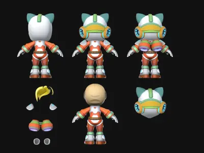 Astronaut Girl Modular Low-poly 3D model