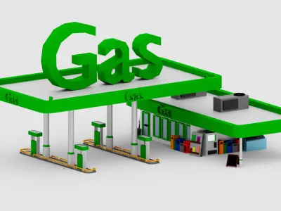 Lowpoly Gas Station Low-poly 3D model