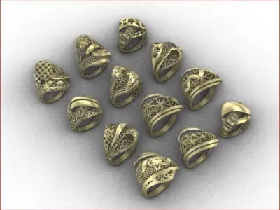 12 Lace style gold ring 3D print model 3D print model
