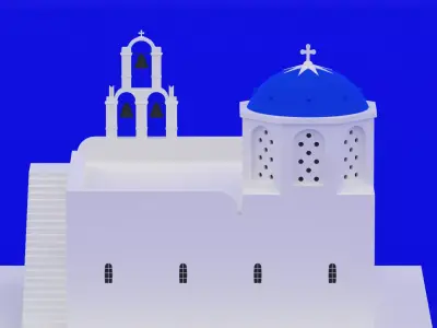 Blue Dome Church In Greece Santorini Low-poly 3D model
