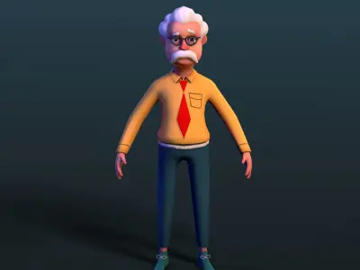 cartoon simple lowpoly game character Professor Low-poly 3D model