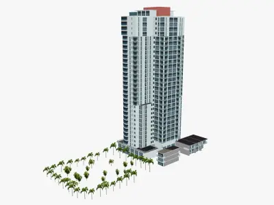 Marina tall building with palm trees Low-poly 3D model