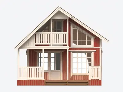 Classic Wooden Two Level House with Terrace 3D model