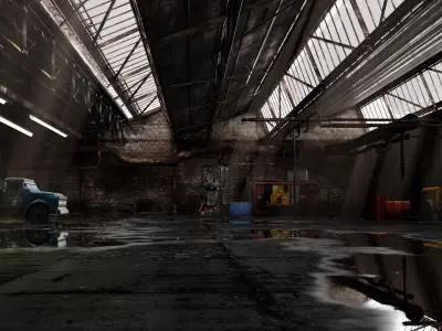  Warehouse Detailed Blender File Textured and Volumetric Lights Low-poly 3D model
