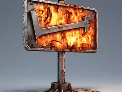 Burning Metal Check Mark Sign Low-poly 3D model