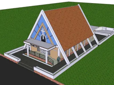 Architecture-Religion-God-Culture-Temple-091 church with roof 3D model