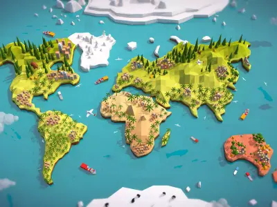 Cartoon Low Poly Earth World Map Low-poly 3D model