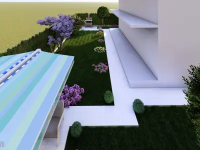 Modern Backyard Garden Scene  BBQ Fireplace Landscaping  3D model