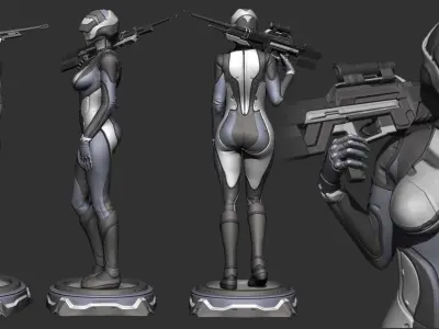 Sci fi Sniper GIrl 3D PRINT  3D print model