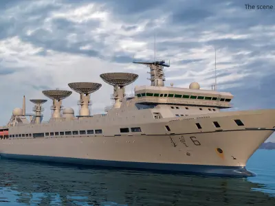  Yuan Wang 6 Tracking Ship with Satellite Dishes Blue Simplified 