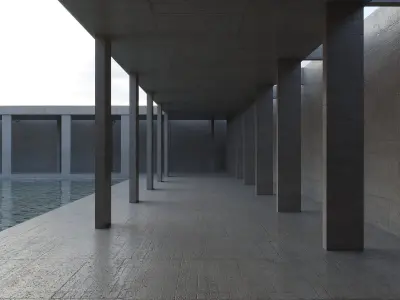 Desert square concrete landscape with pool 3D model