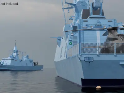  Corvette Class Ship with Attack Helicopter Rigged 