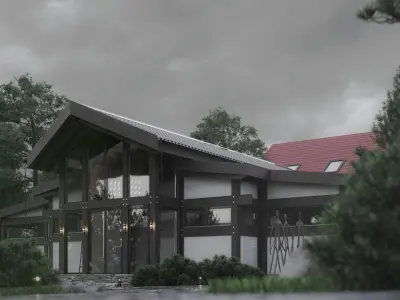 3D scene modern house on cloudy day 3D model