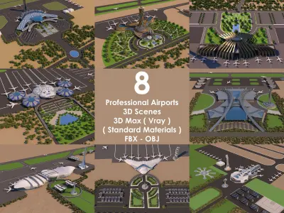 8 Scenes Projects - Architecture Airports - 2021 - Bundle 3D Model Pack