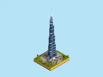 Cartoon Low Poly Burj Khalifa Dubai Landmark Low-poly 3D model
