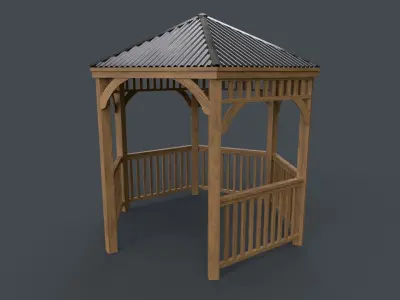 PBR Wooden Pergola Gazebo D2 Low-poly 3D model